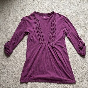 LOFT Plum V-Neck Blouse with Textured Detail